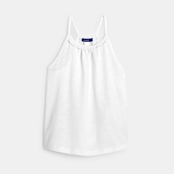 تانك توب بتفاصيل كروشيه سادة باللون الأبيض للفتيات